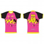 Pink colored with black sleeve tshirts from aramisrugby
