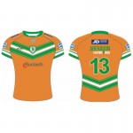 Orange color with green sleeve printed tshirts design