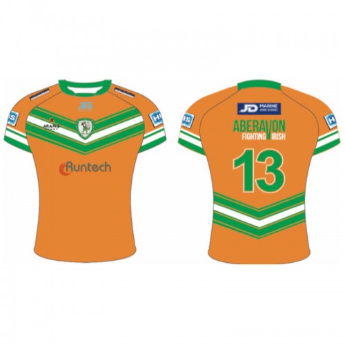 Orange color with green sleeve printed tshirts design